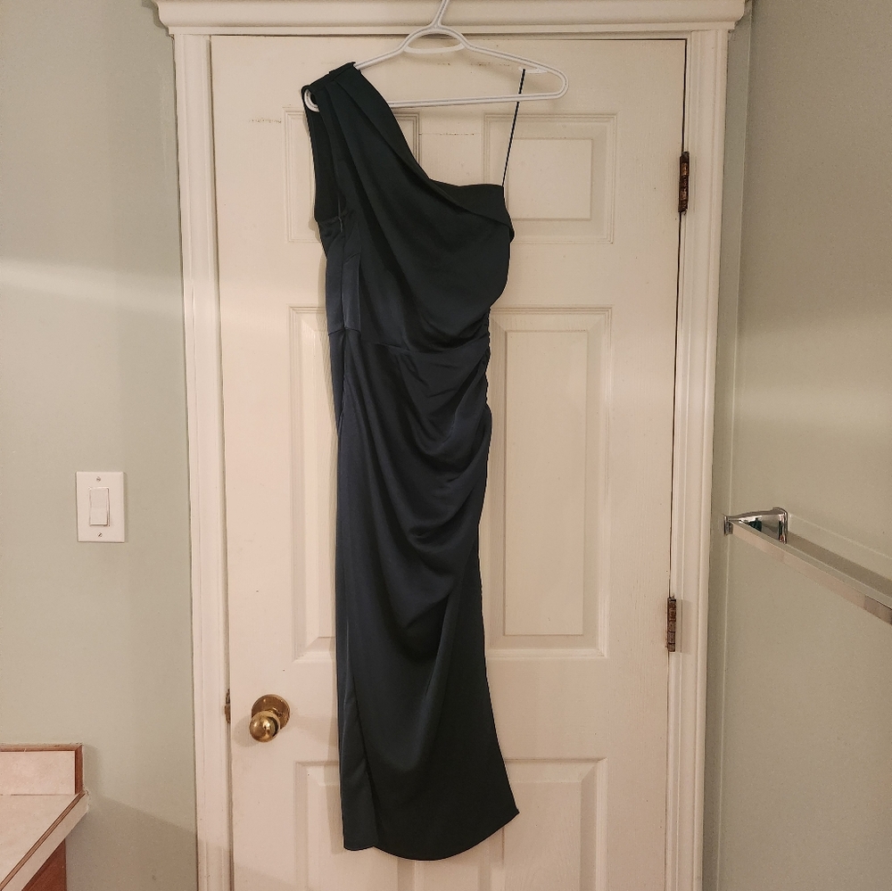 Mango Green Asymmetrical Ruched Sheath Dress - Picture 2 of 3